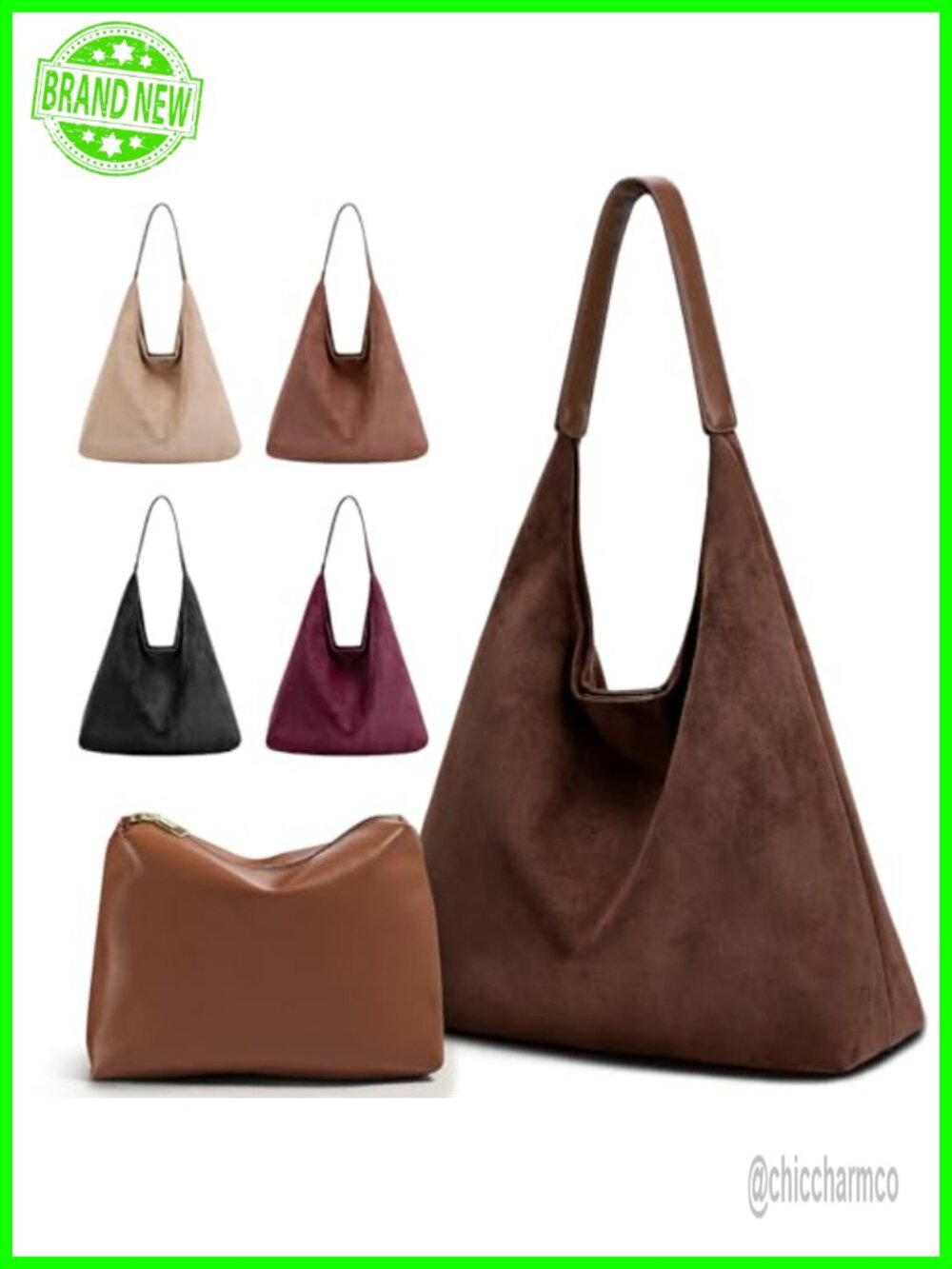 2-Piece Vegan Leather Purse Set Hobo Shoulder Bag & Suede Tote